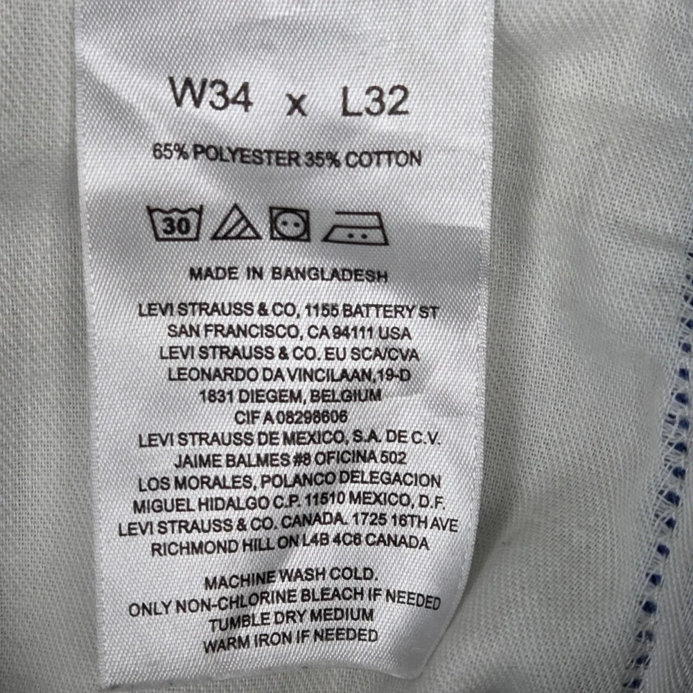 Levi Strauss & Co Mens Chino Pants Cobalt Blue Twill W34 L32 Straight Leg